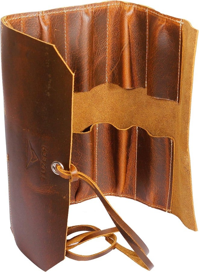 TUZECH Leather Tool Roll Up Tool Kit Pouch - Leather Tools/Cutlery / Stationery/Pen/Pencil Pouch Wrench Roll/Chisel Bagfor School / College/Office/Work/Artist (Big Tool Pouch) (16X10 Inches), Brown - Image 5